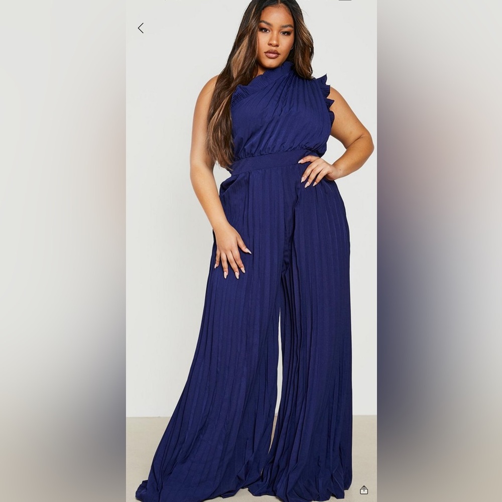 Beautiful, pleated, one shoulder, ruffled, wide leg, semi-formal romper.
